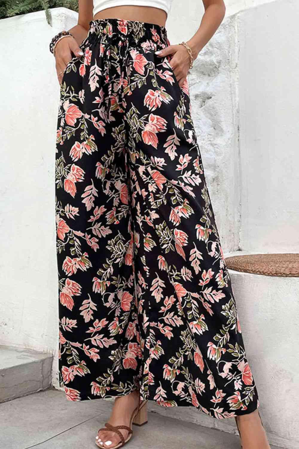 Floral Pull-On Wide Leg Pants - Pant