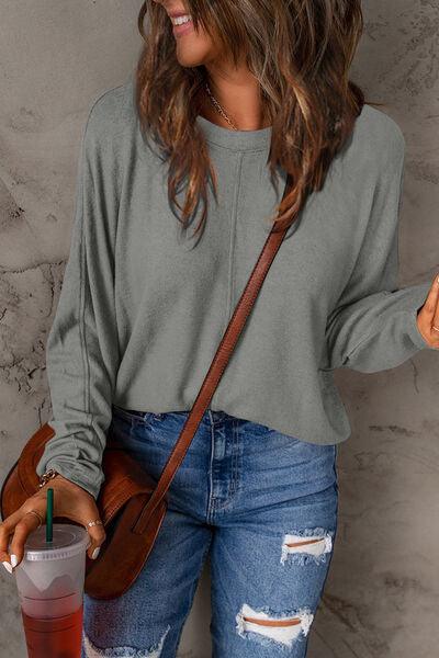 Double Take Round Neck Long Sleeve Top - Top