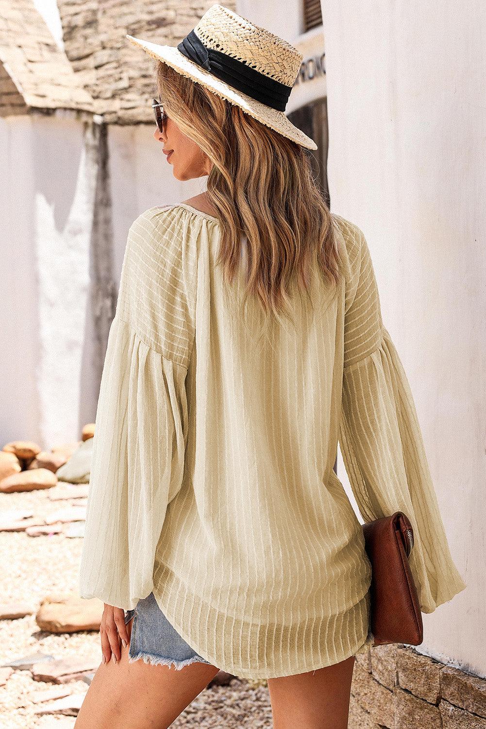 Tie Neck Dropped Shoulder Long sleeve Top - Top