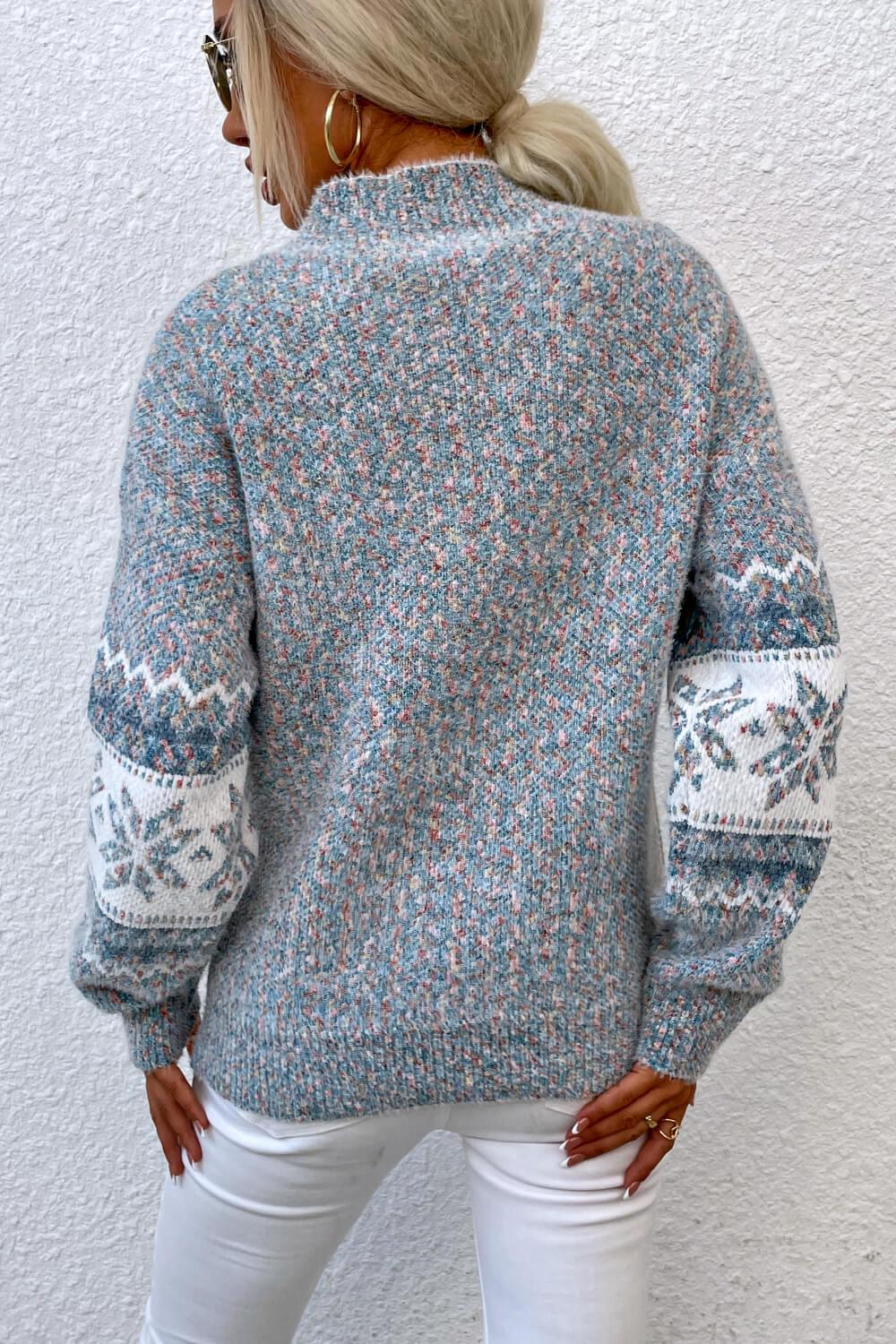 Christmas Snowflake Mock Neck Sweater - Sweater