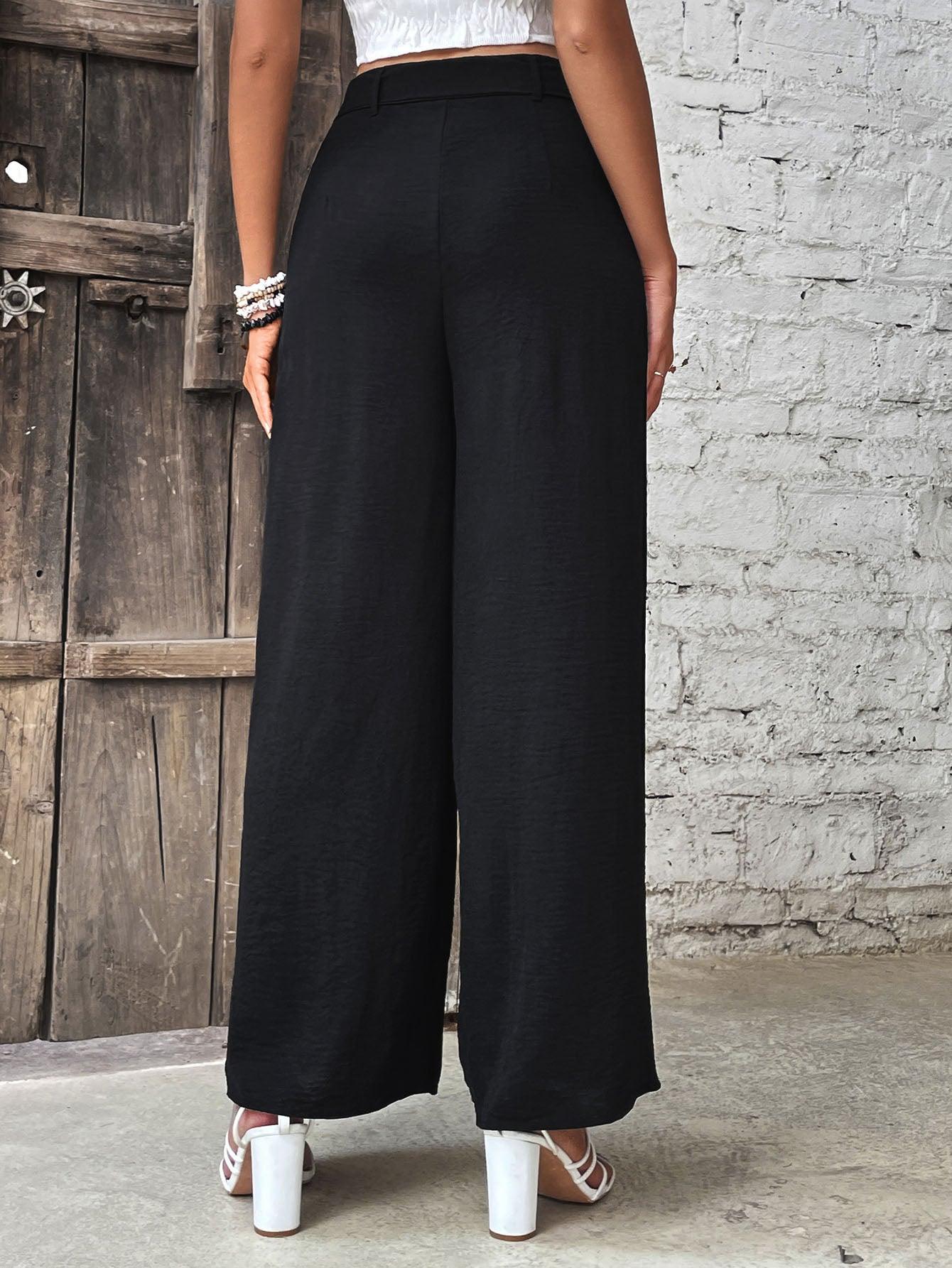 Belted Ruched High Waist Wide Leg Pants - Pant