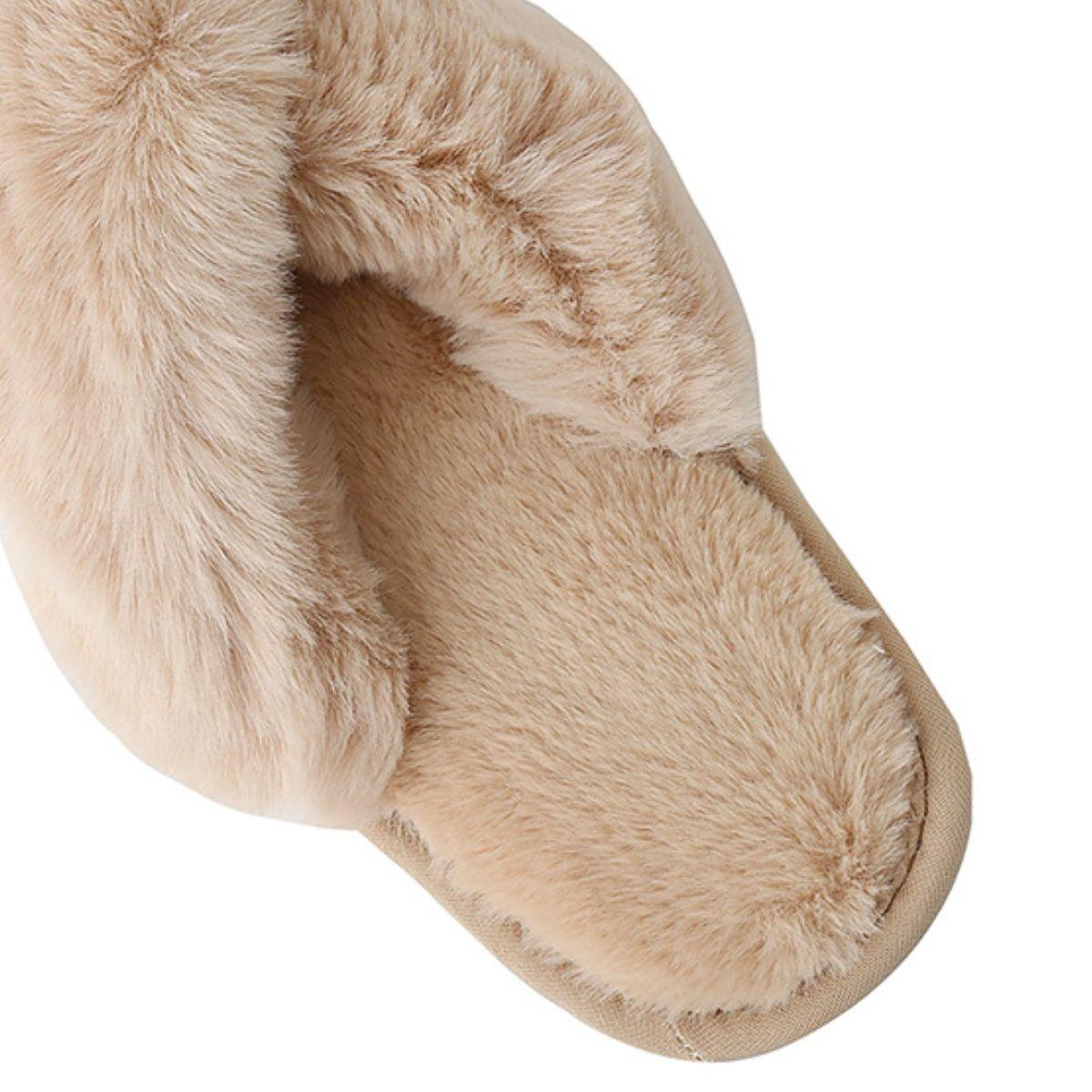 Faux Fur Crisscross Strap Slippers - Slippers