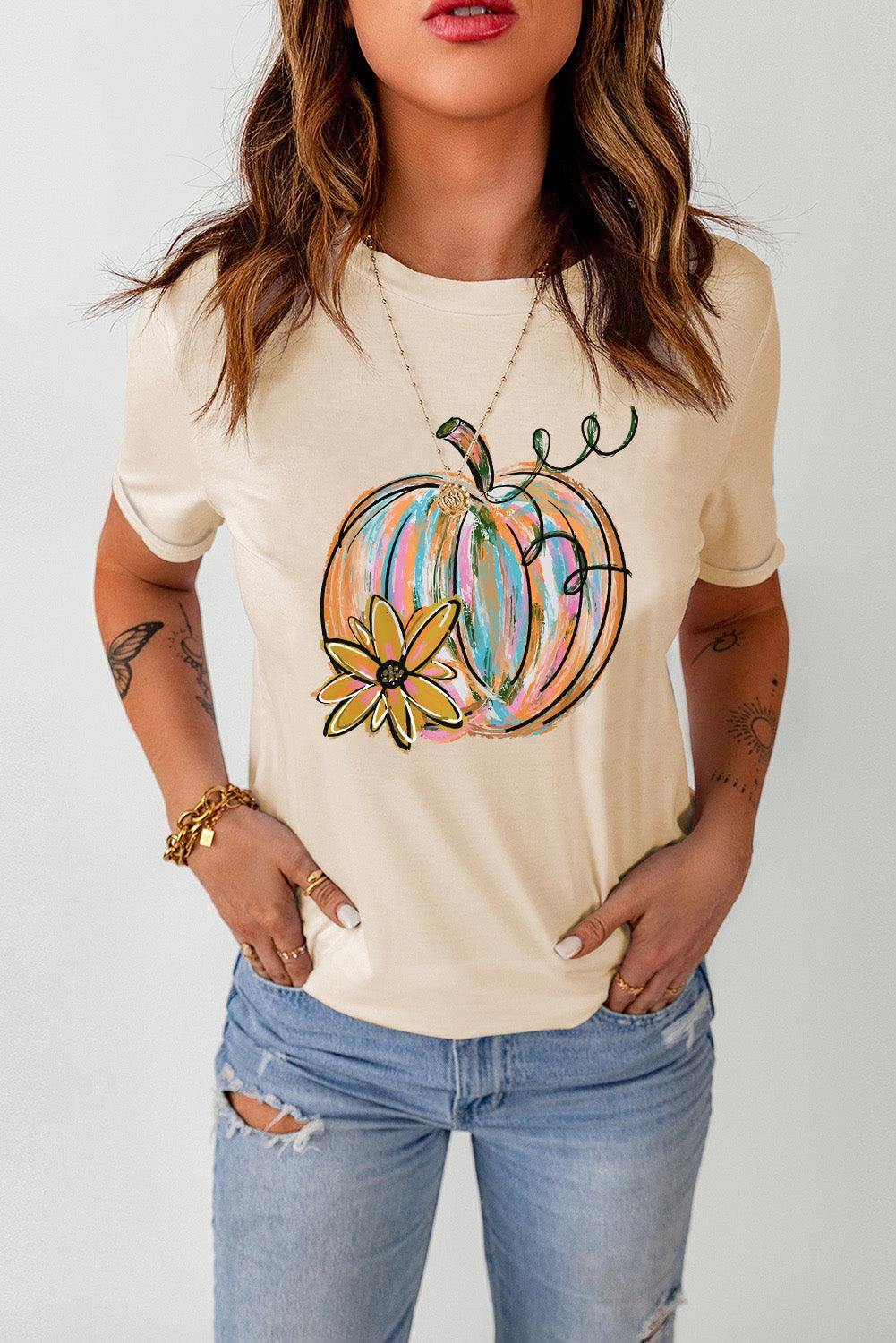 Short Sleeve Pumpkin Graphic T-Shirt - T-Shirt