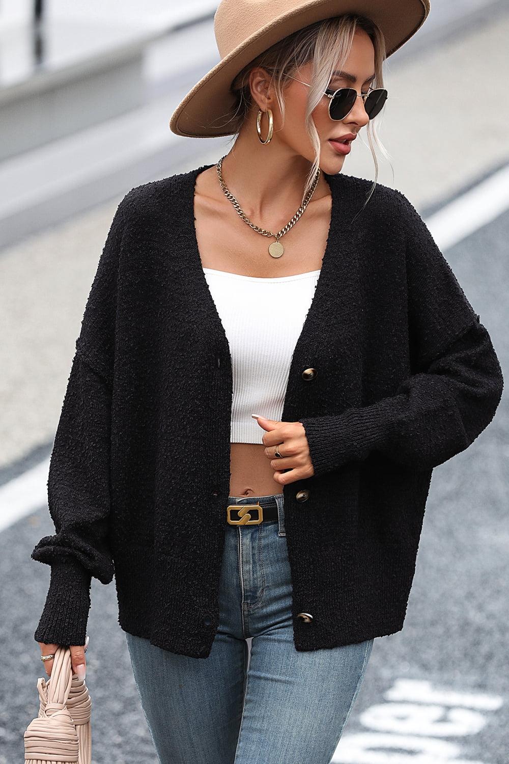 Button-Up Dropped Shoulder Cardigan - Cardigan