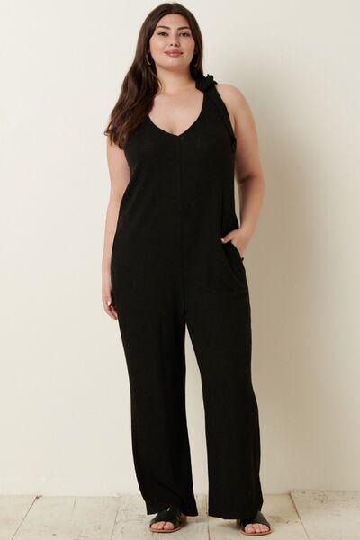 Mittoshop Rib Knit V-Neck Cross Back Jumpsuit - Jumpsuit