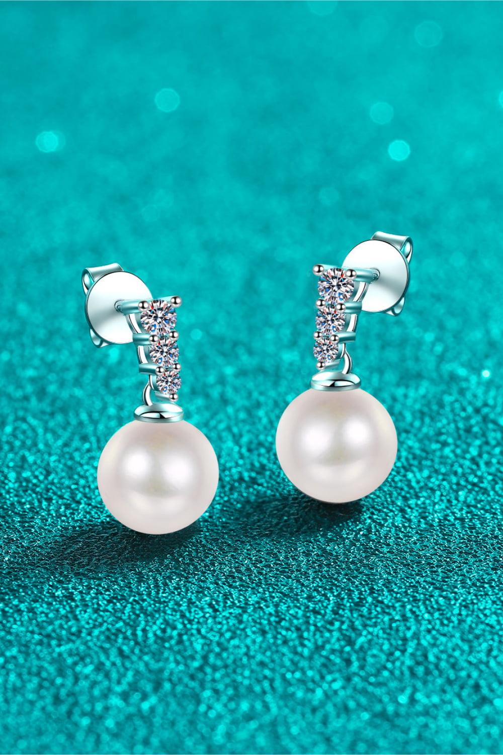 Moissanite Pearl Drop Earrings - Earring