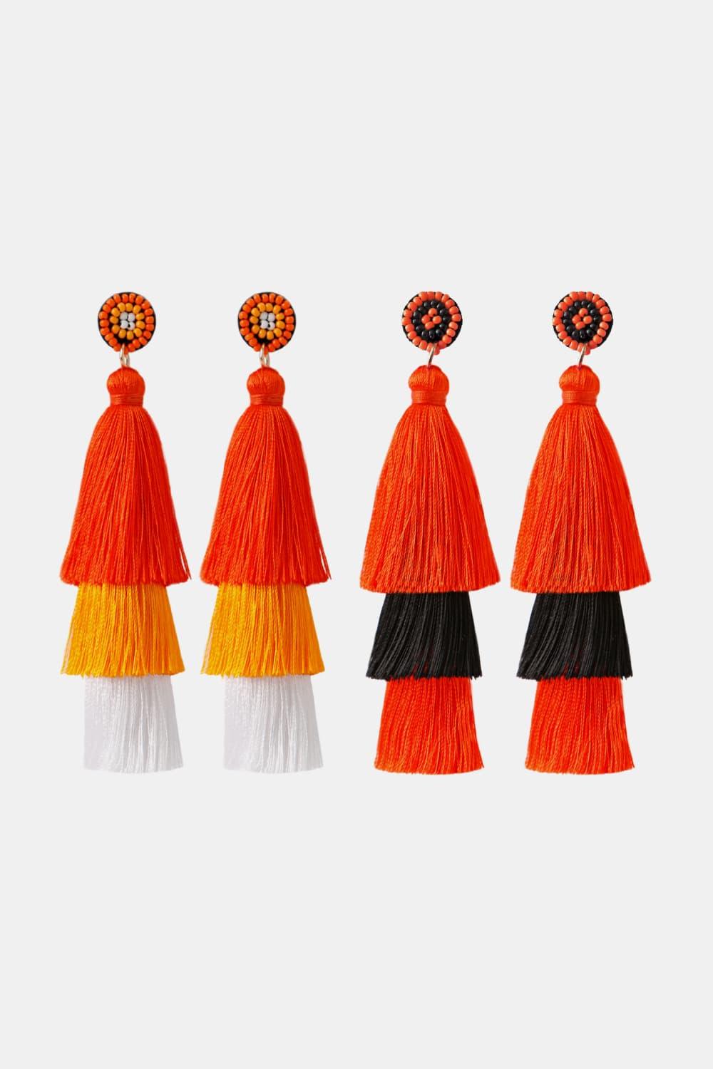 Baeds Detail Triple Layered Tassel Earring - Earring