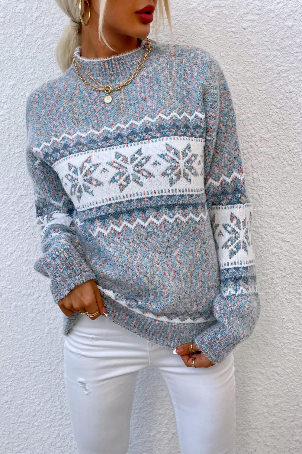 Christmas Snowflake Mock Neck Sweater - Sweater