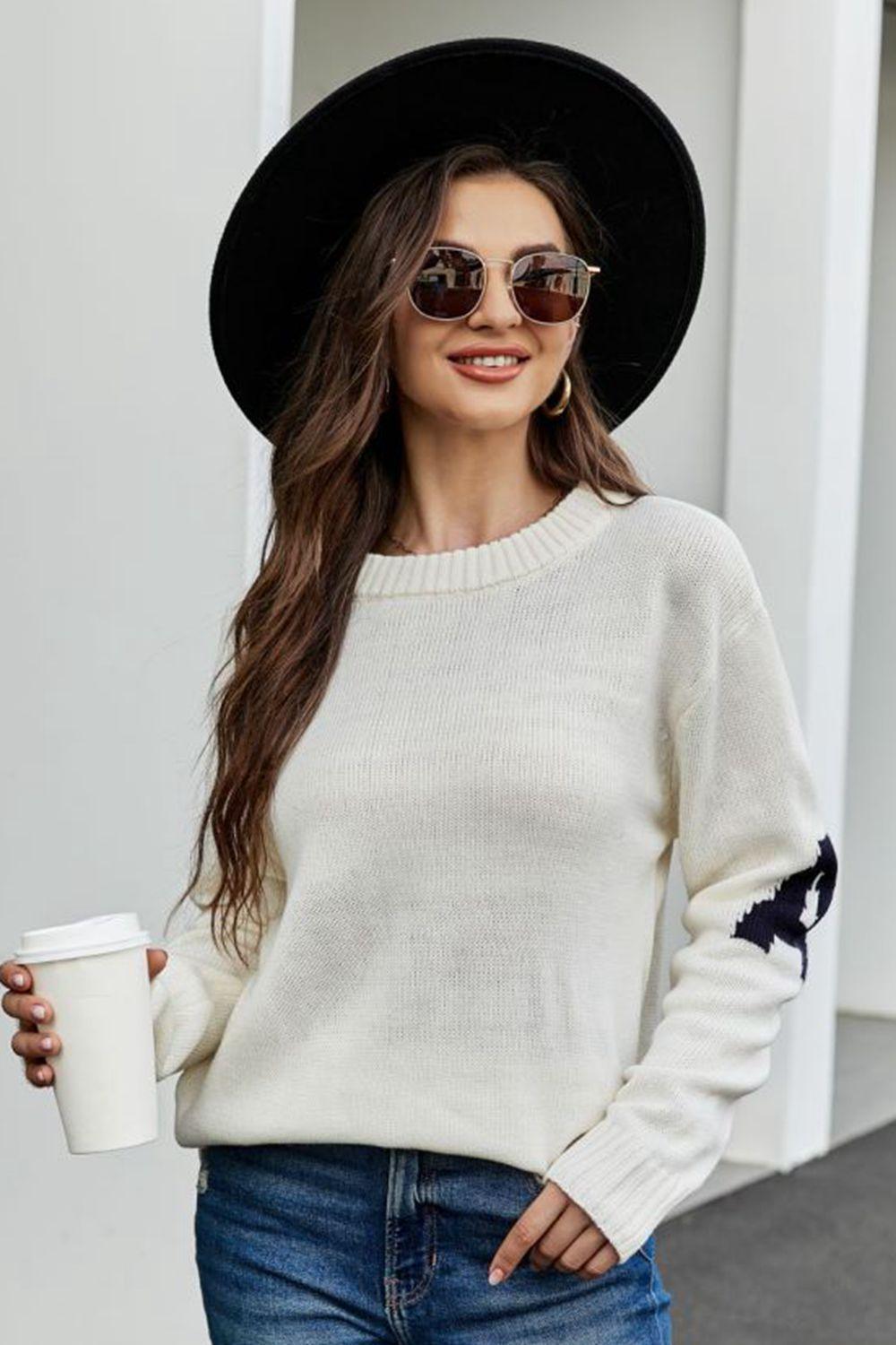 Round Neck Dropped Shoulder Sweater - Sweater