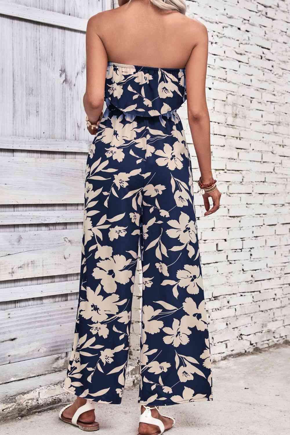 Floral Strapless Wide Leg Jumpsuit - Jumpsuit