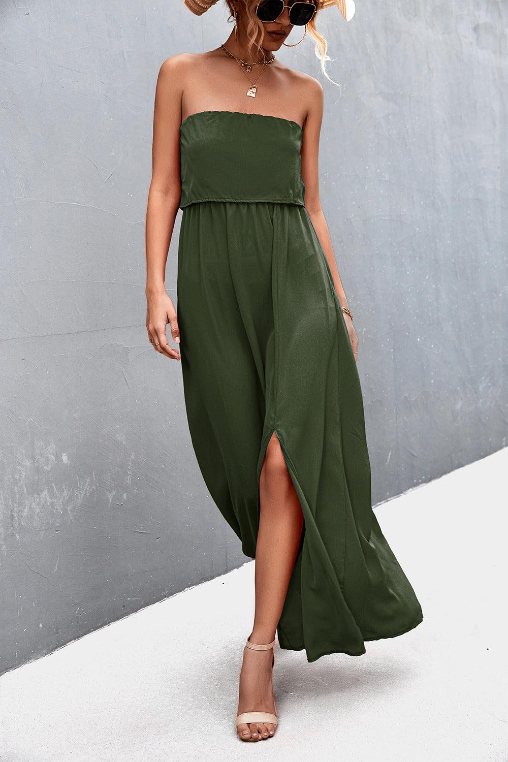 Layered Strapless Split Maxi Dress - Dresses