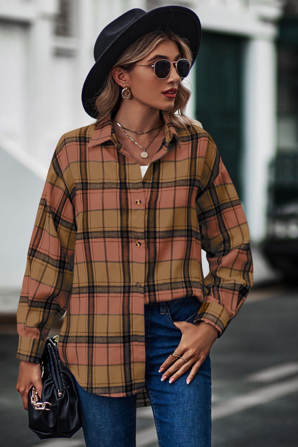 Plaid Collared Long Sleeve Shirt - Shirt