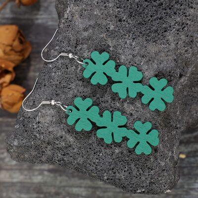 Lucky Clover Wooden Dangle Earrings - Earring