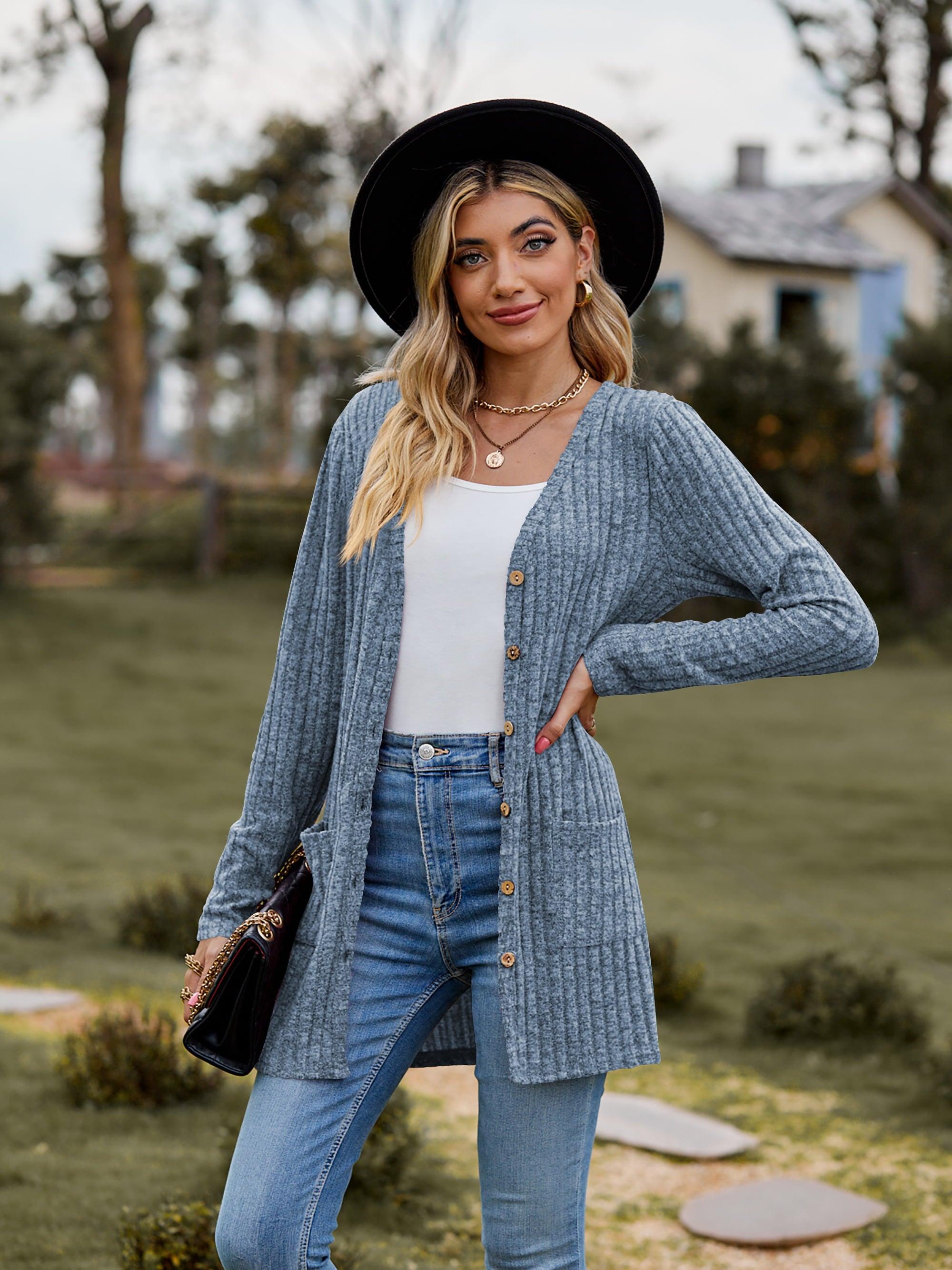 Ribbed Button-UP Cardigan with Pockets - Cardigan