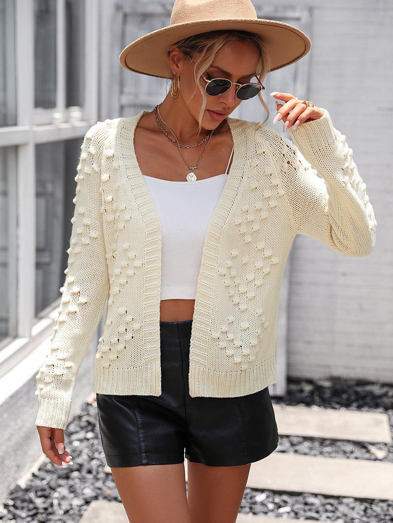 Open Front Long Sleeve Knit Cardigan - Cardigan