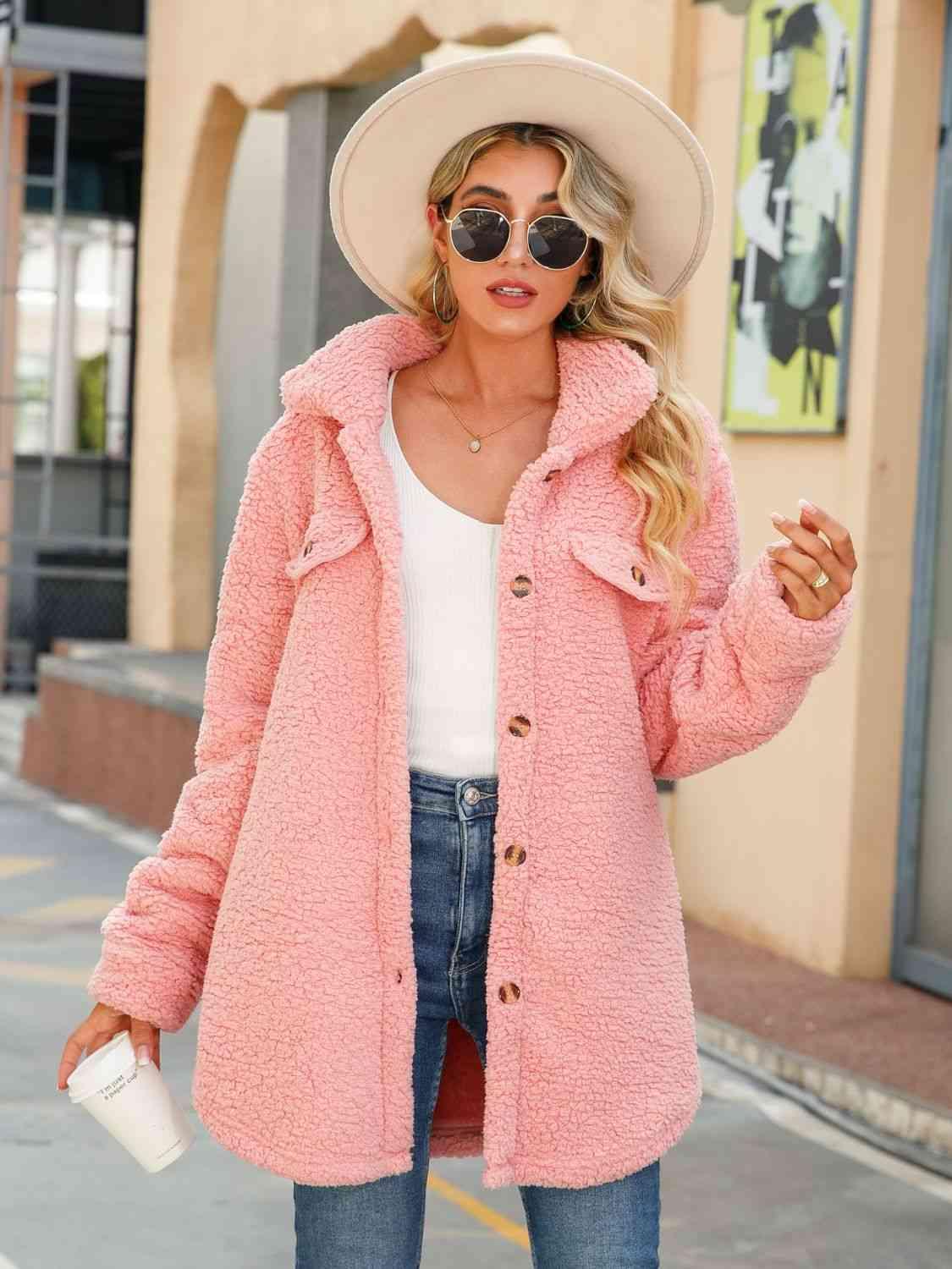 Button Down Sherpa Coat - Coat