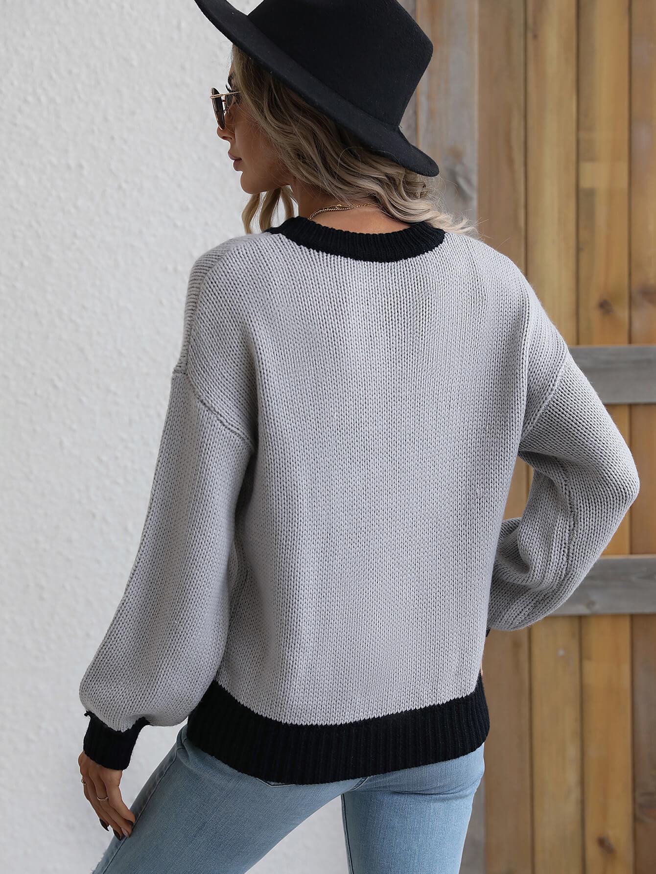 Ribbed Drop Shoulder Pullover Sweater - Sweater