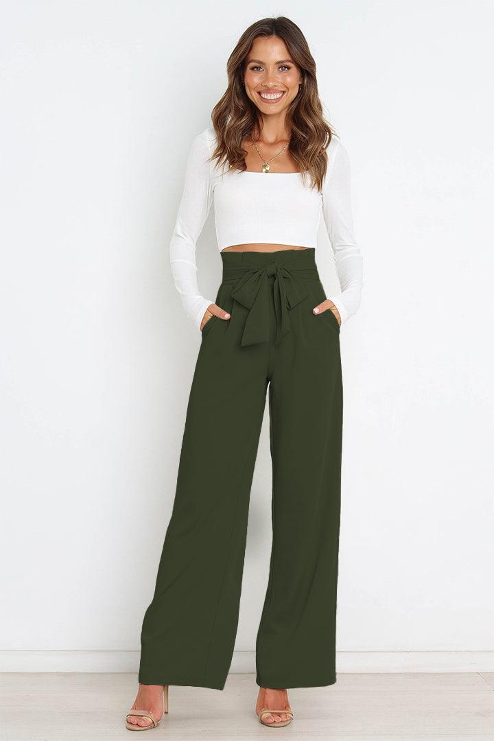 Tie Front Paperbag Wide Leg Pants - Pant