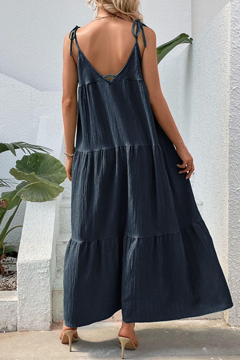 Tie-Shoulder Tiered Sleveeless Maxi Dress - Dresses