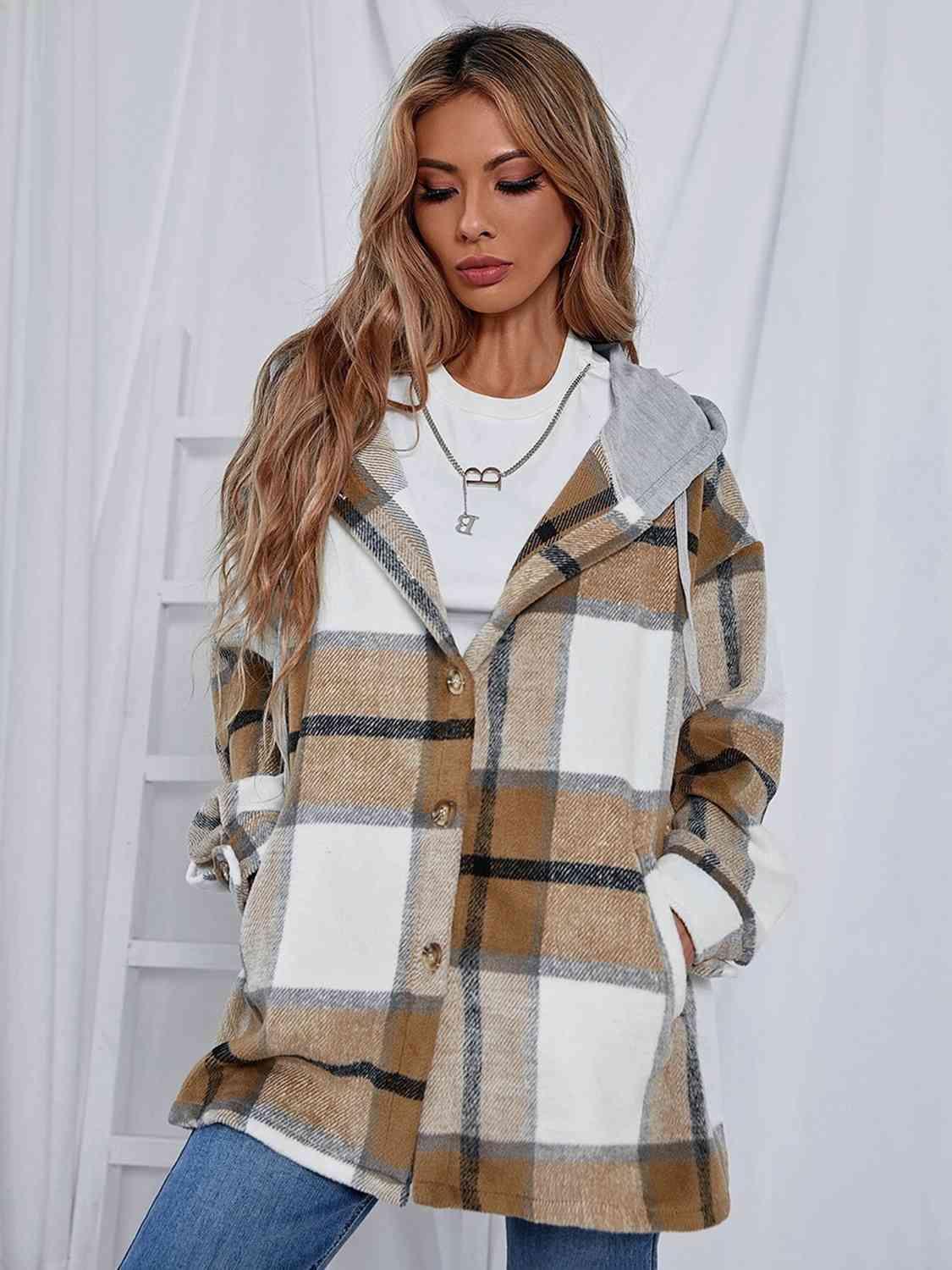 Plaid Hooded Shacket - Jacket