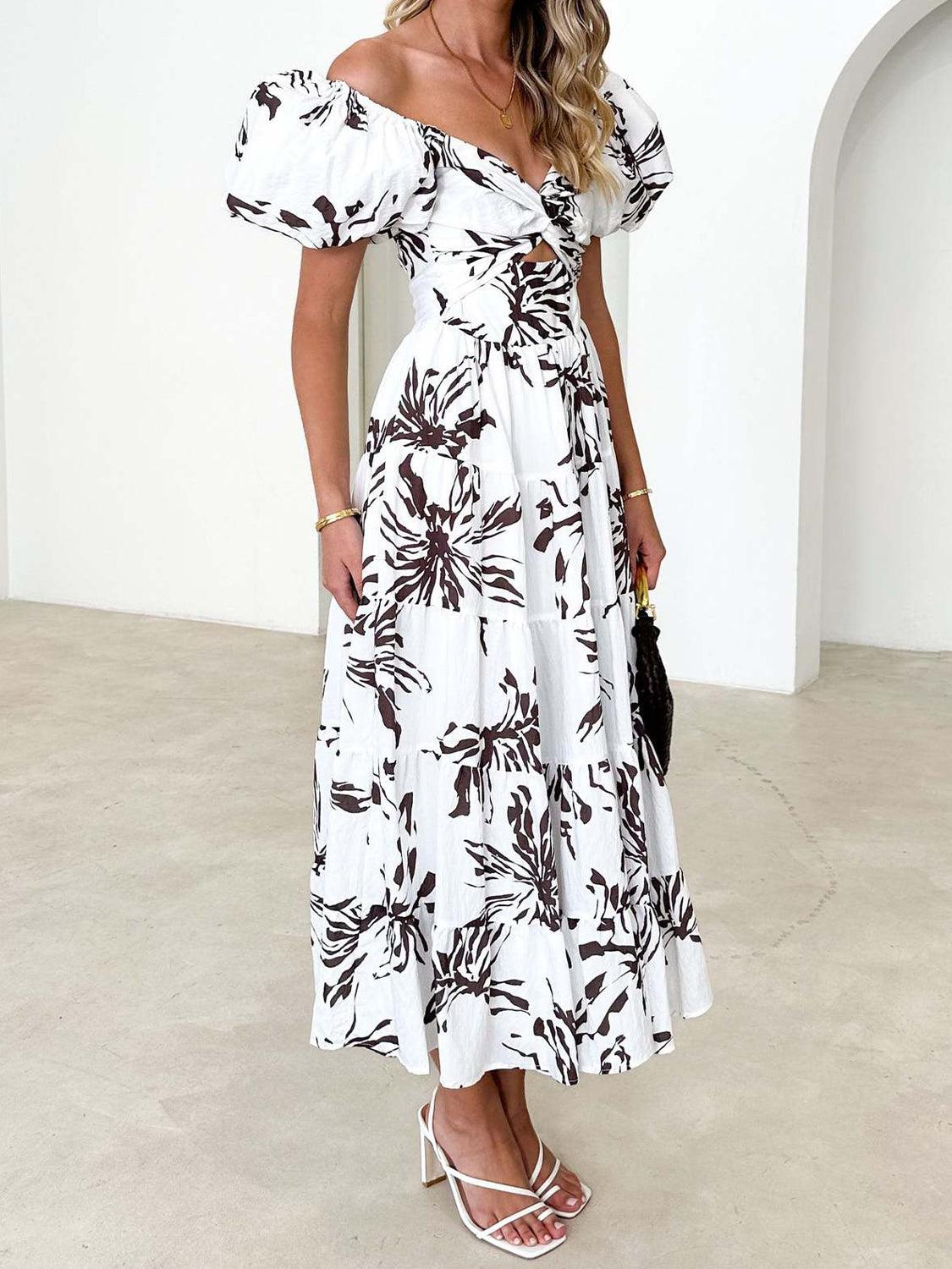 Twisted Printed Off-Shoulder Midi Dress - Dresses