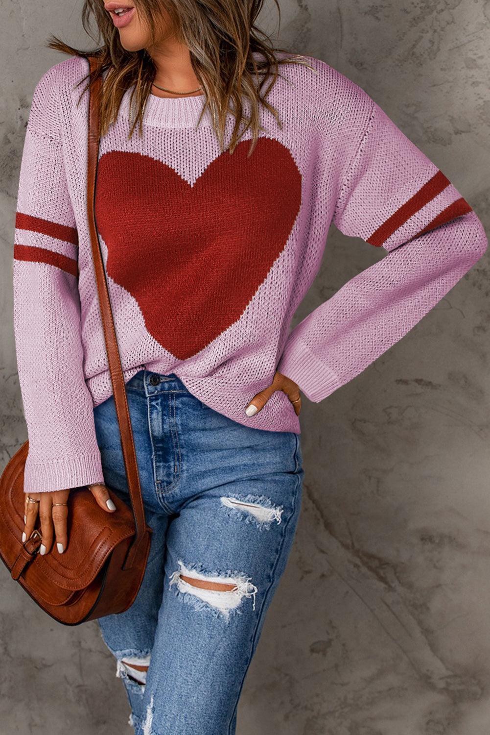 Heart Graphic Openwork Ribbed Sweater - Sweater