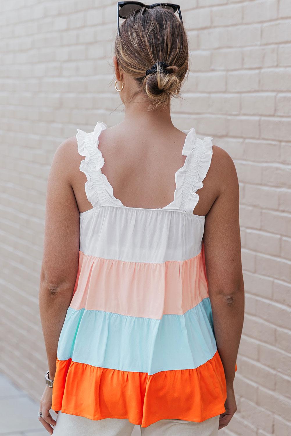 Color Block Ruffle Strap Tank Top - Tank