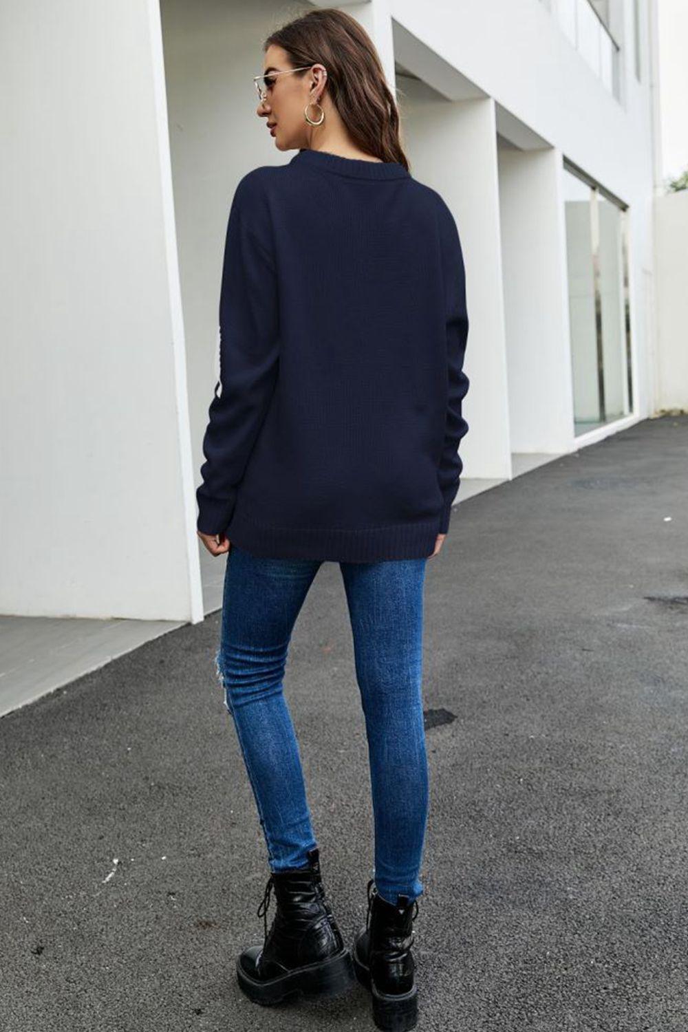 Round Neck Dropped Shoulder Sweater - Sweater