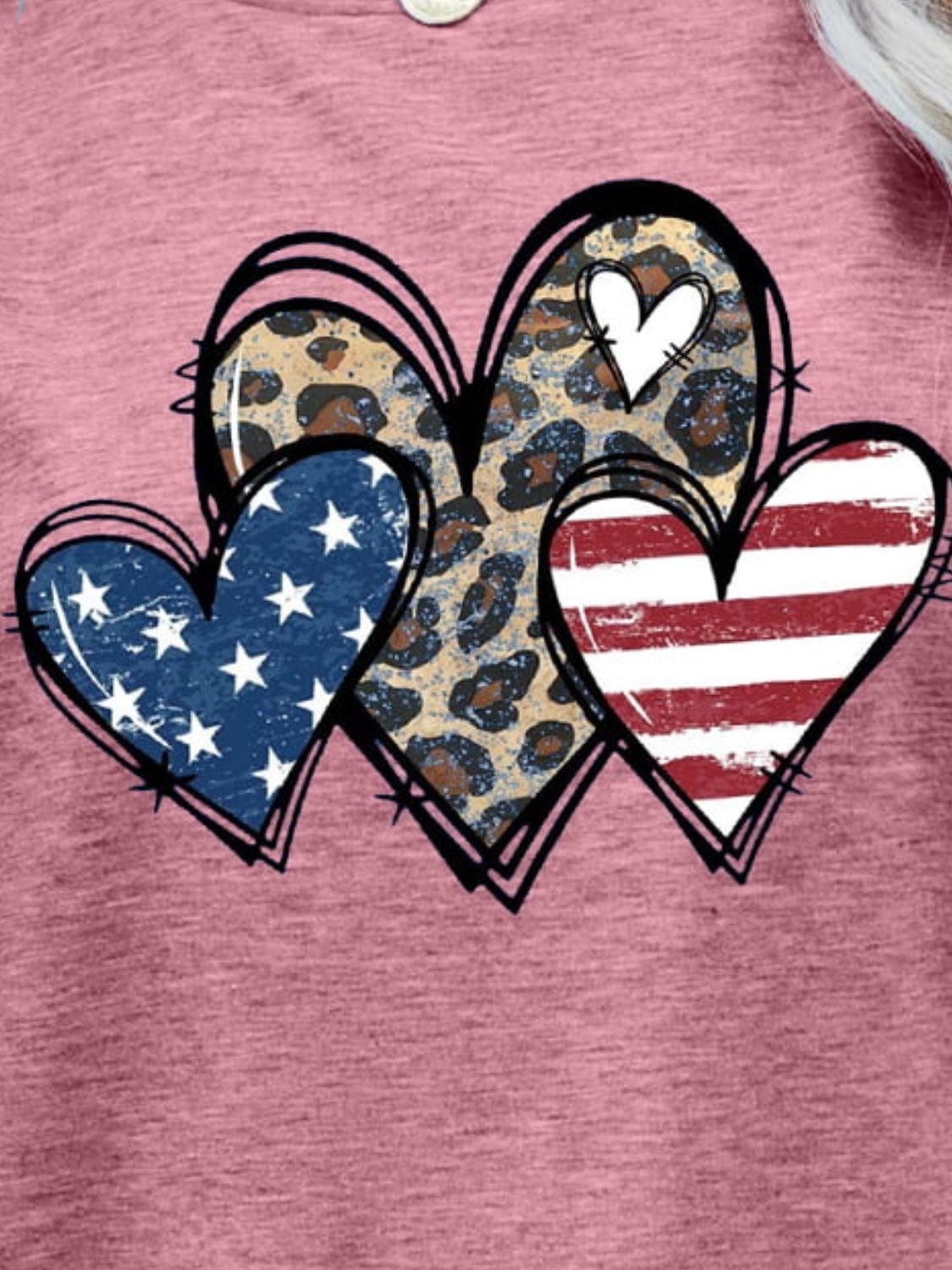 US Flag Leopard Heart Graphic T-Shirt - T-Shirt