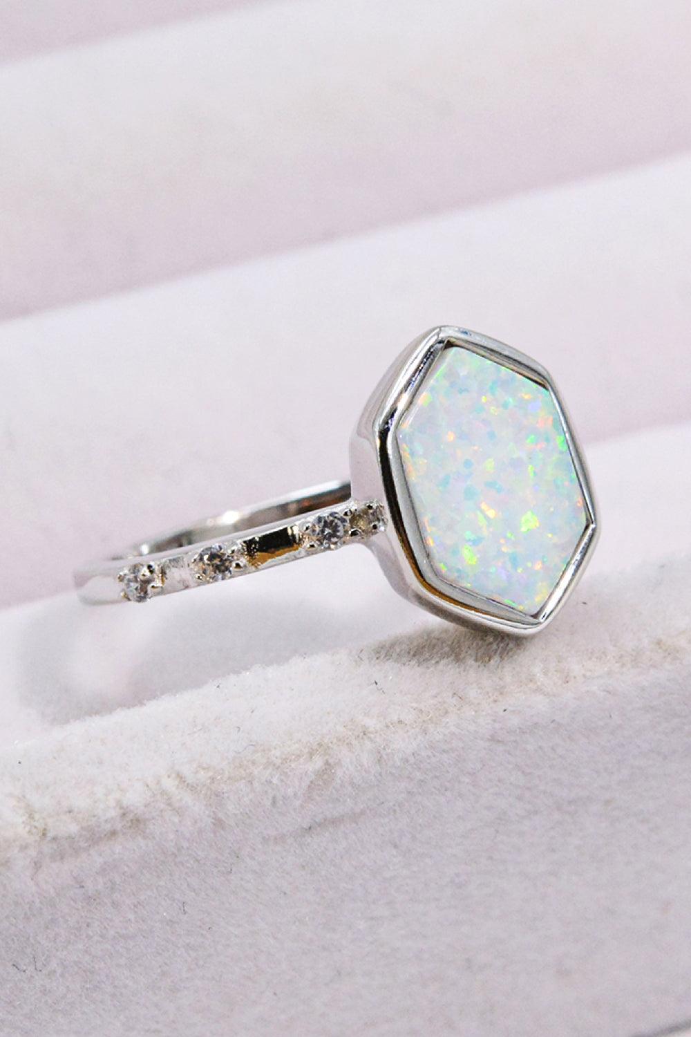 Opal Hexagon 925 Sterling Silver Ring - Ring