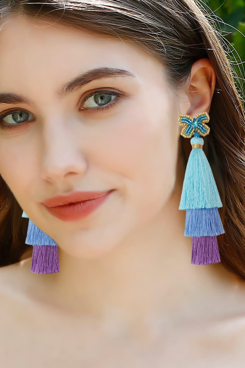 Triple-Layer Tassel Dangle Earrings - Earring