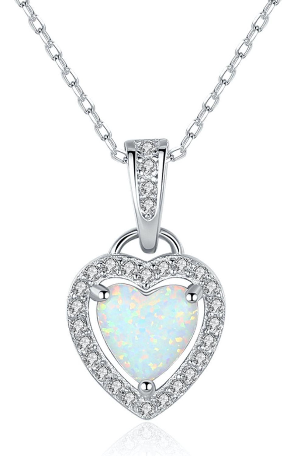 Opal Heart Pendant 925 Sterling Silver Necklace - Necklace