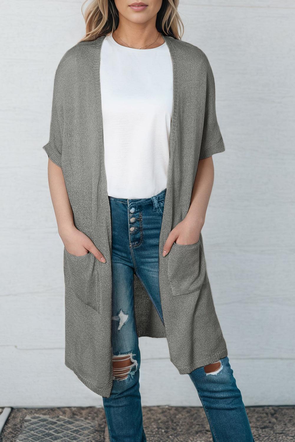 Long Open Front Sweater Cardigan with Pockets - Cardigan