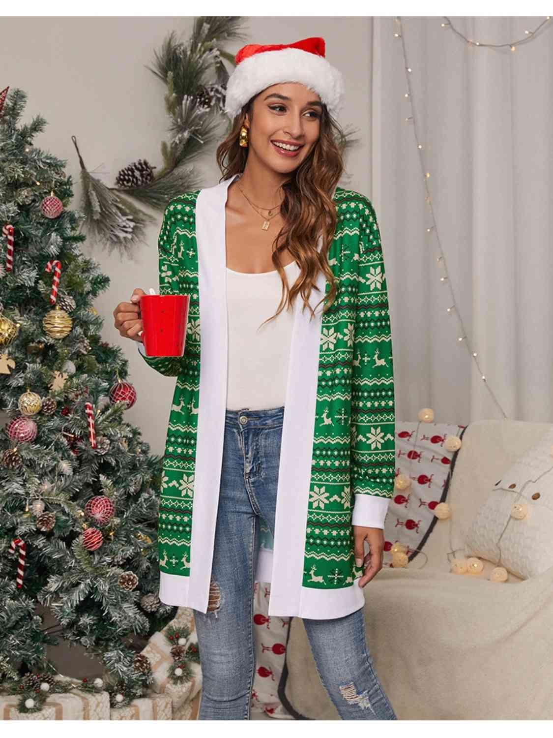 Christmas Fair Isle Open Front Cardigan - Cardigan