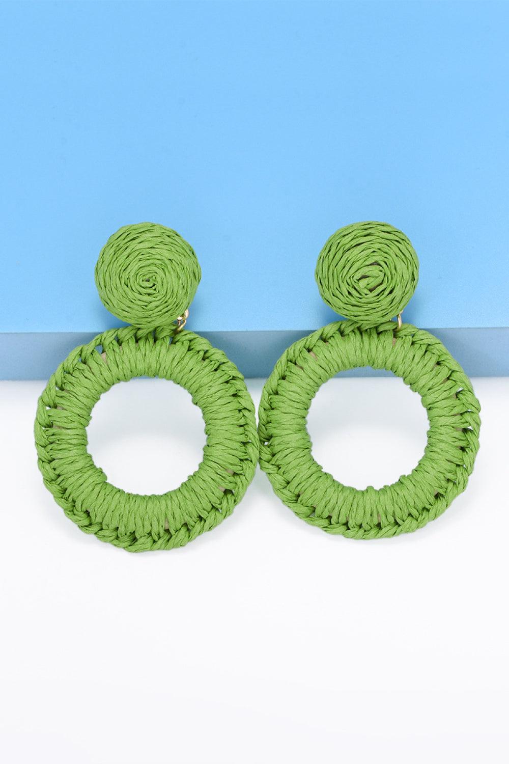 Round Shape Raffia Grass Dangle Earrings - Earring