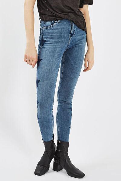 Star Pattern High Rise Skinny Jeans - Jeans