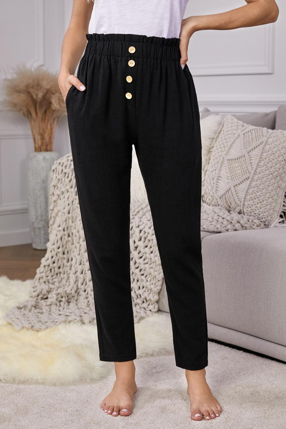 Cropped Elastic Waistband High Waist Tapered Pants - Pant