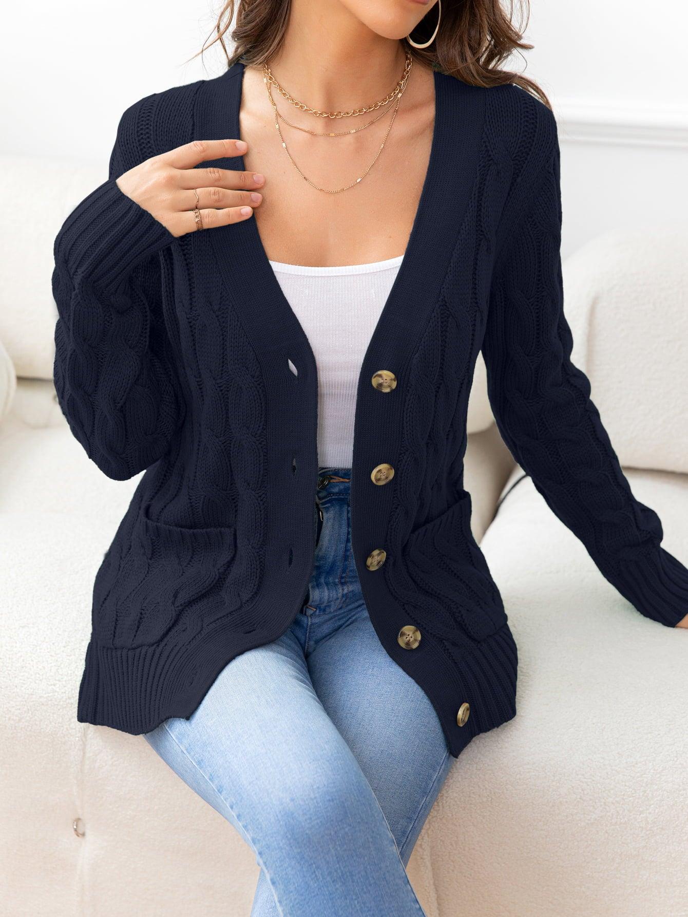 Button Down Cable-Knit Cardigan - Cardigan