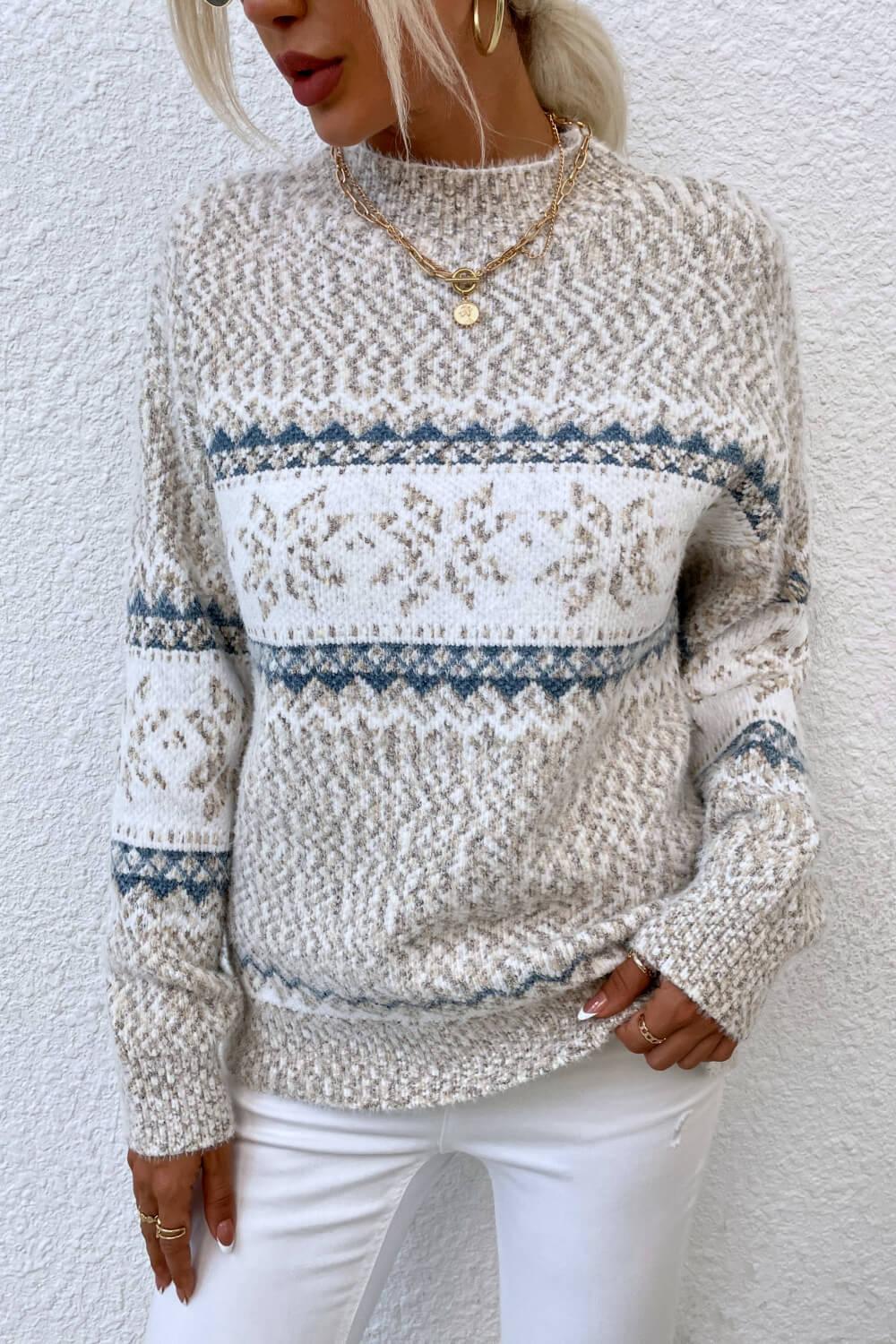 Christmas Snowflake Mock Neck Sweater - Sweater