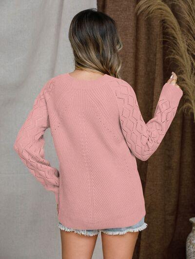 Openwork Raglan Sleeve Sweater - Sweater