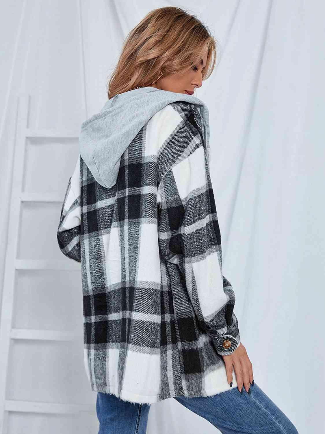 Plaid Hooded Shacket - Jacket