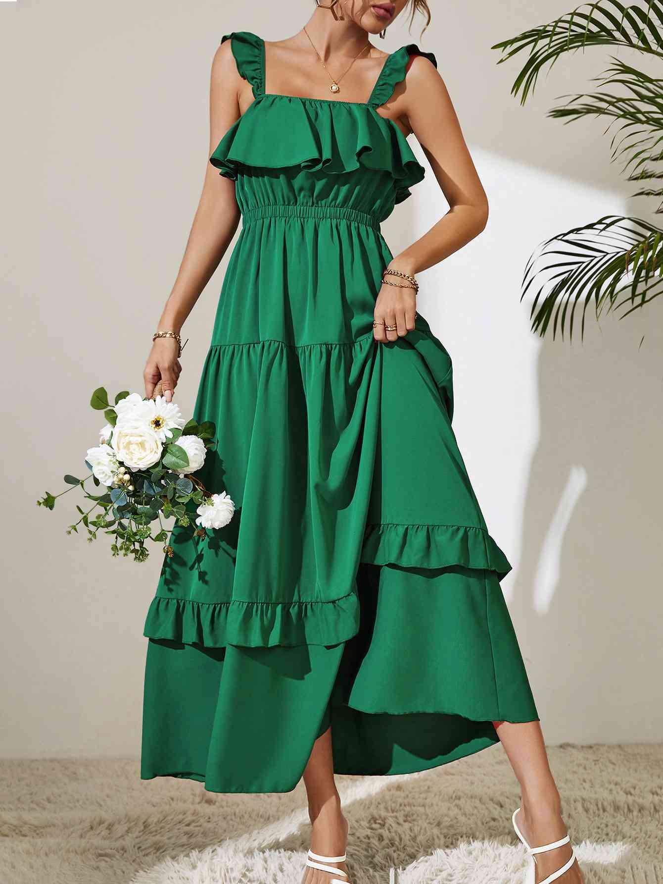 Square Neck Ruffled Maxi Dress - Dresses