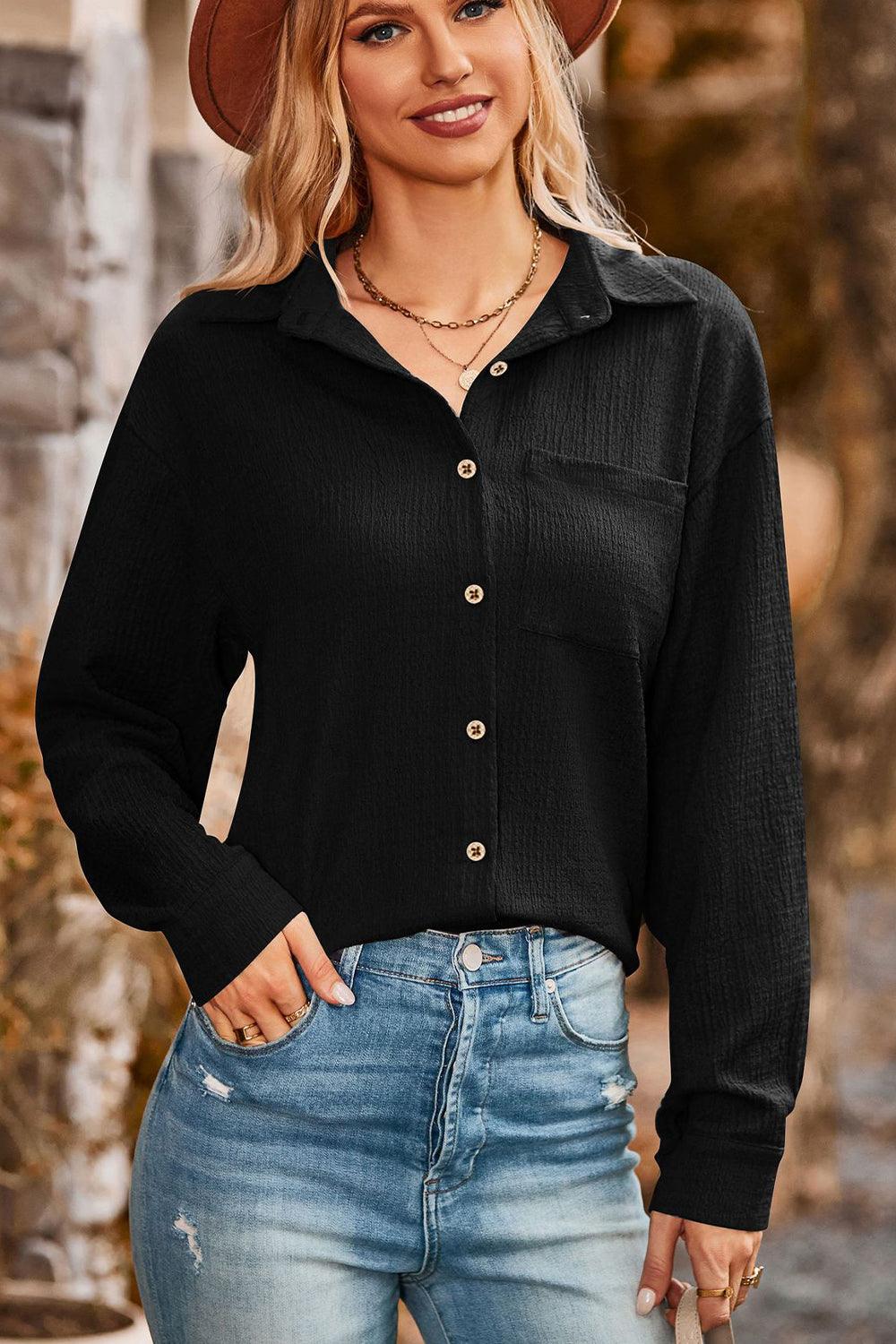 Twisted Collared Neck Long Sleeve Shirt - Shirt