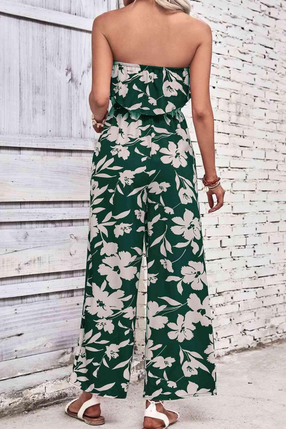 Floral Strapless Wide Leg Jumpsuit - Jumpsuit