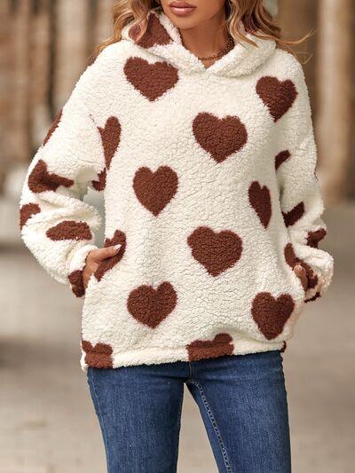 Fuzzy Heart Pocketed Hoodie - Hoodie