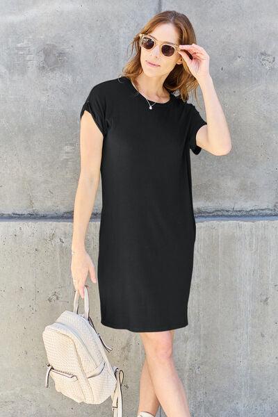 Basic Bae Short Sleeve Mini Dress with Pockets - Dresses