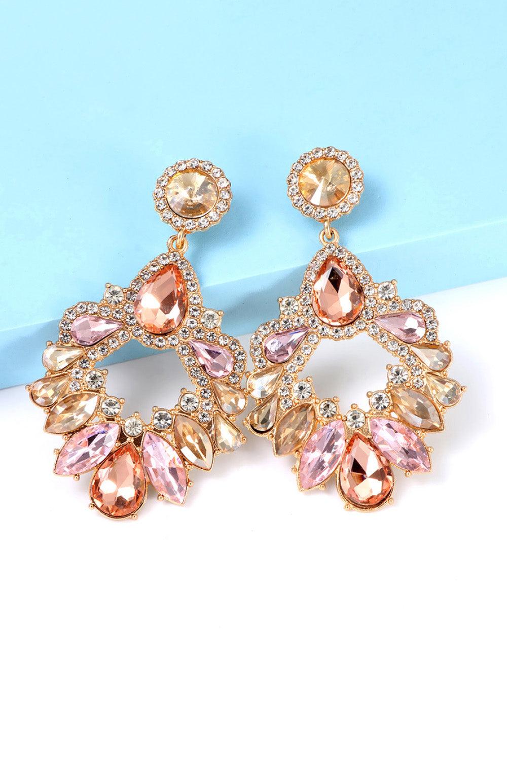 Zinc Alloy Frame Glass Stone Dangle Earrings - Earring