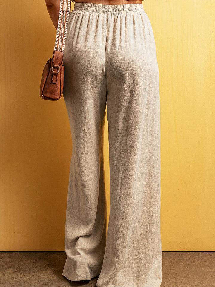 Drawstring High Waist Wide Leg Pants - Pant