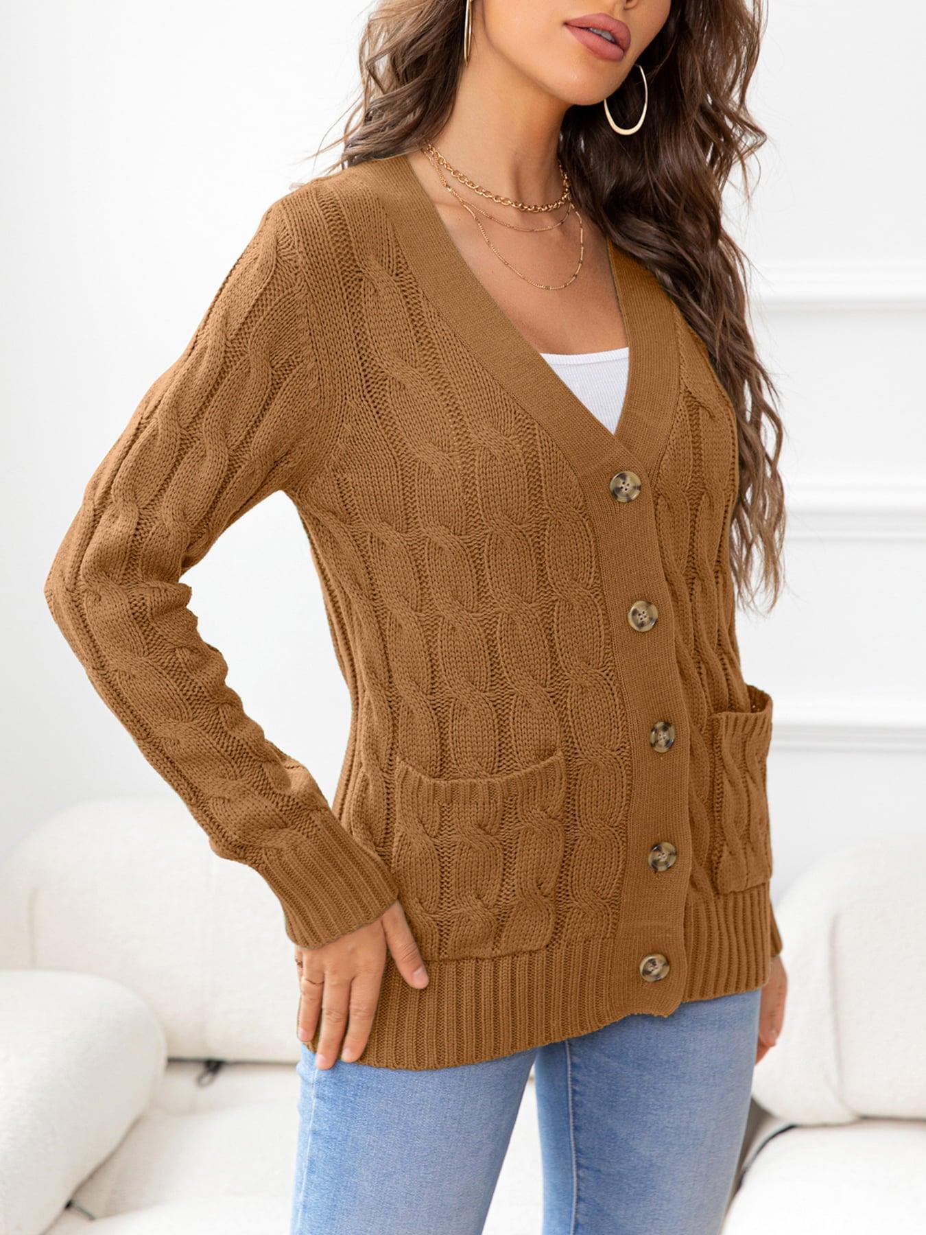 Button Down Cable-Knit Cardigan - Cardigan