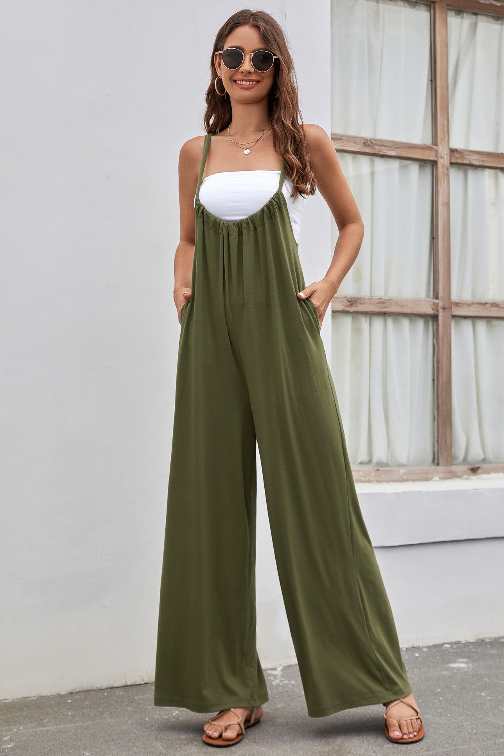 Tied Spaghetti Strap Wide Leg Overall